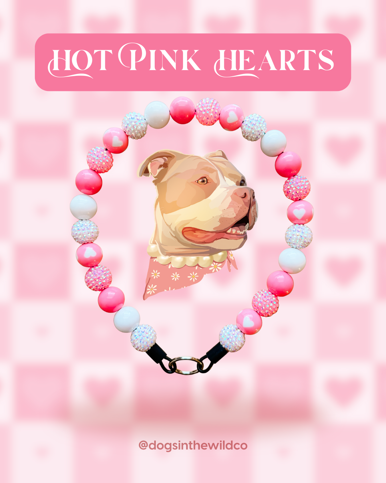 Hot Pink Hearts Beaded Collar